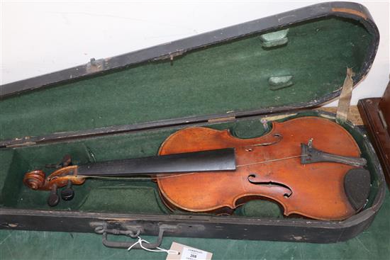 A cased double back violin, John Lamb 1917